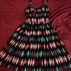 Pinup Couture Harlequin Midi Dress in Pink, Red, and Green
